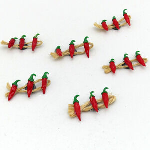 Lot of 6 Red Chili Pepper Fridge Magnets Rustic Kitchen Decor Handmade Set